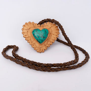 American Darling ADJW104B Braided Genuine Leather Jewelry Necklace with Leather Concho